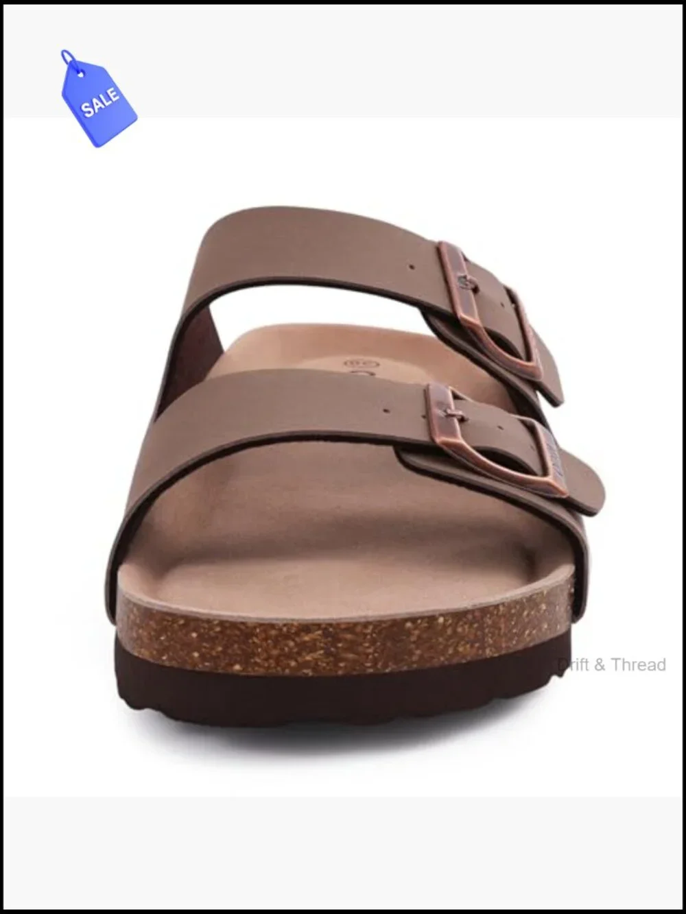 Cork Footbed Slide Sandals with Arch Support & Adjustable Buckle